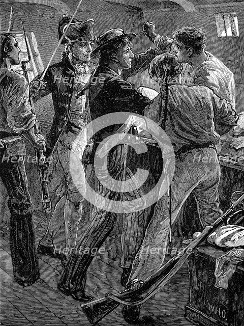 Mutiny of the crew of the 'Bounty', 1789 (late 19th century). Artist: Unknown