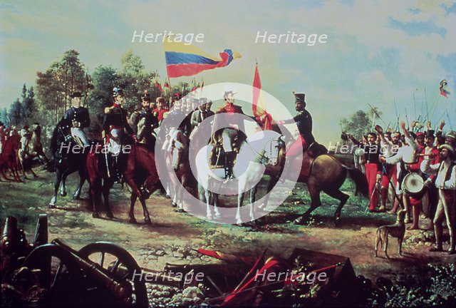 Delivery of the invincible flag of Numancia to the Nameless Battalion in 1883.