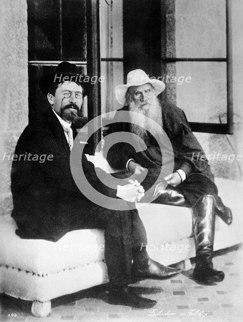 Chekhov and Tolstoy, late 19th century. Artist: Unknown