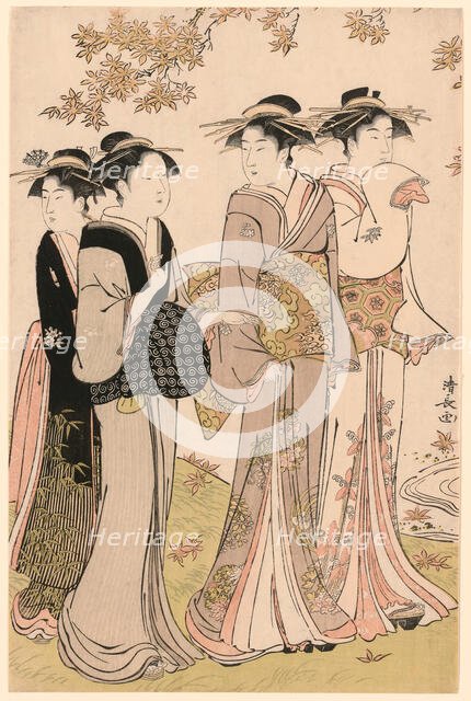 Beauties Under a Maple Tree, from the series "A Collection of Contemporary Beauties of...,c. 1784. Creator: Torii Kiyonaga.