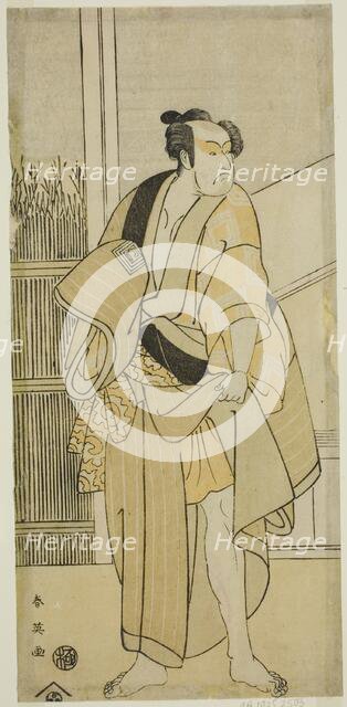 The Actor Ichikawa Monnosuke II as Hiranoya Tokubei (?) in the Play Waka Murasak..., c. 1792. Creator: Katsukawa Shun'ei.