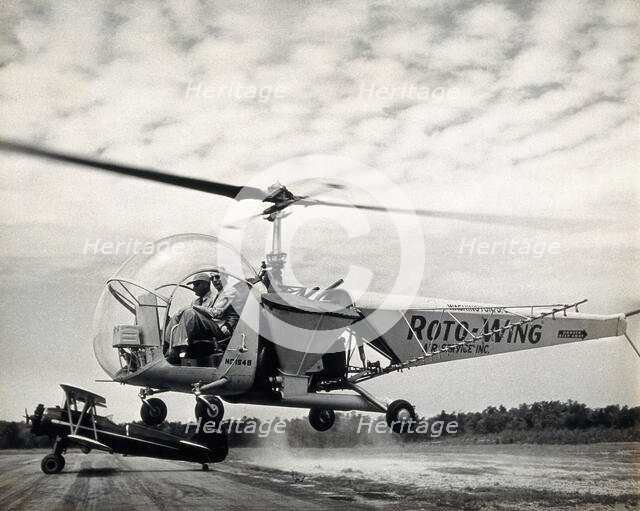 Sir Gordan Covell in a helicopter, Beltsville, Maryland, 1948. Creator: Unknown.