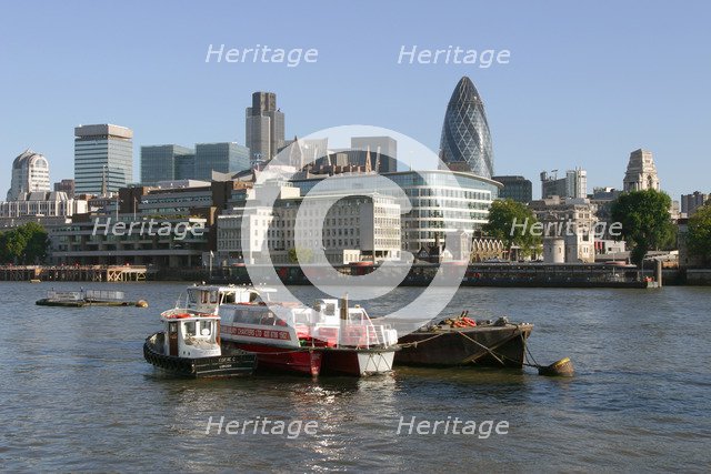 Looking across the Thames towards the City of London.