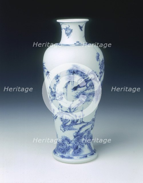 Blue and white vase with magpies, early Kangxi period, Qing dynasty, China, 1662-1677. Artist: Unknown