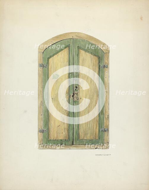 Painted Wooden Shutter, 1937. Creator: Edward Jewett.