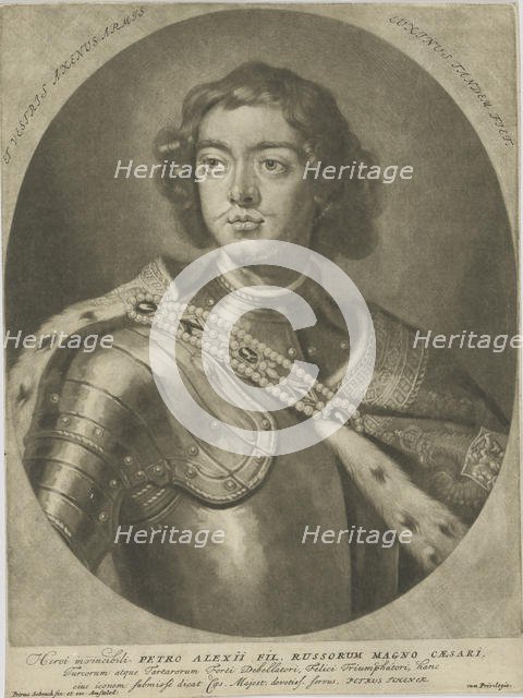 Portrait of Emperor Peter I the Great (1672-1725), um 1700. Creator: Schenk, Peter (Petrus), the Elder (1660-1718).