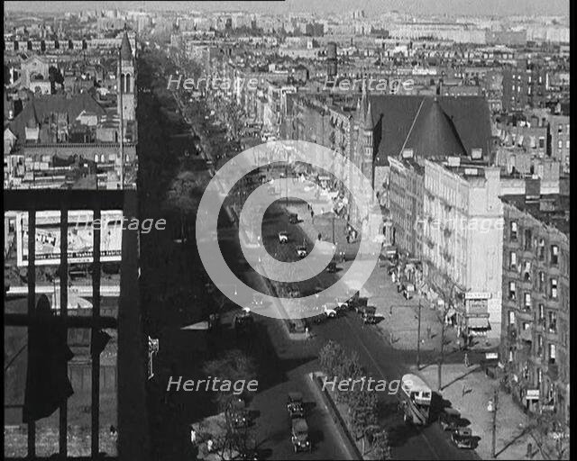 High Angle View of an American Street, 1930s. Creator: British Pathe Ltd.
