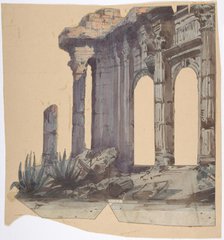 Design for a Stage Set at the Opéra, Paris: Columned Exterior, 1828-90. Creator: Eugene Ciceri.