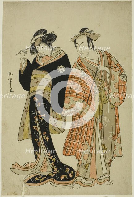 The Actors Matsumoto Koshiro IV and Segawa Kikunojo III as the Lovers Choemon (right)..., c. 1781. Creator: Shunsho.