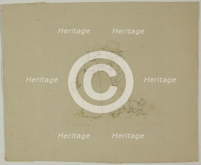 Two Children with Dog, 1883. Creator: Catherine Greenaway.