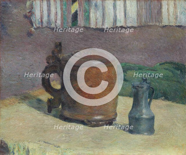 Still Life: Wood Tankard and Metal Pitcher, 1880. Creator: Paul Gauguin.