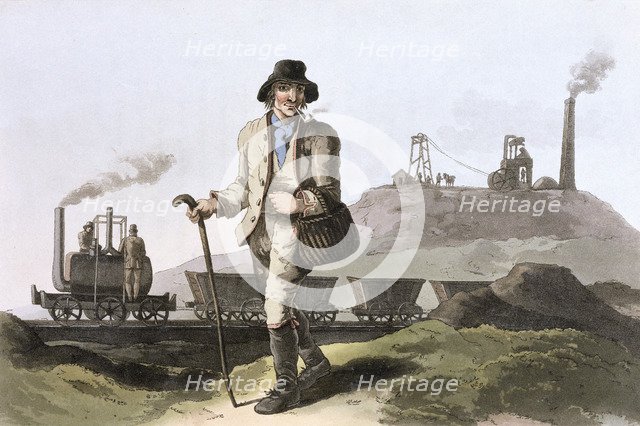Blenkinsop steam locomotive at Middleton colliery near Leeds, West Yorkshire, 1814. Artist: Robert Havell