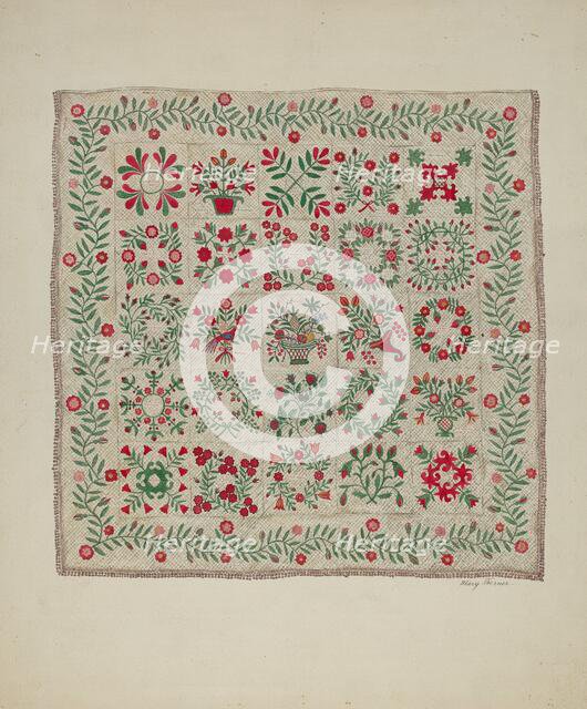 Applique Quilt, 1935/1942. Creator: Mary Berner.