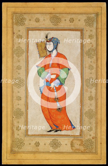 Young Woman with a Fan. Artist: Riza-i Abbasi (ca. 1565-1635)