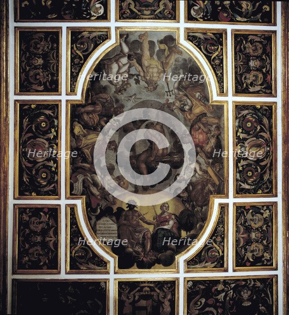 View of the paintings in the ceiling of the second floor room, in the Pilatos House of Sevilla, b…