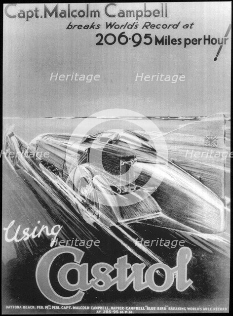 Malcolm Campbell breaks world land speed record, 19 February 1928. Artist: Unknown