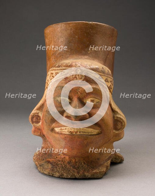 Fragment of a Jar In the Form of a Human Head with a Wrapped-Textile Headdress, 100 B.C./A.D. 500. Creator: Unknown.