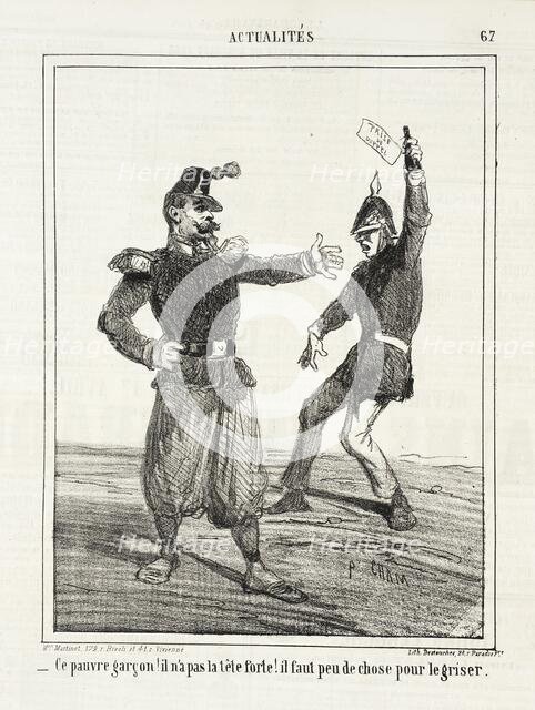 Ce pauvre garçon! Il n'a pas la tête forte! Il faut peu de chose pour le griser. 1864. Creator: Cham.