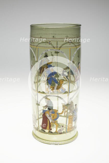 Beaker (Humpen) with the Ages of Man, Bohemia, c. 1600. Creator: Bohemia Glass.