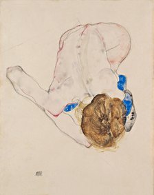 Nude with Blue Stockings, Bending Forward, 1912. Artist: Schiele, Egon (1890–1918)