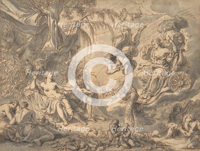 Juno on Her Chariot VIsiting a Young Woman and a Rivergod, late 17th-mid 18th century. Creator: Richard van Orley.