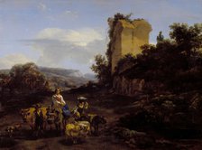 Landscape with Ruins and Travelers, 1654. Creator: Nicolaes Berchem.