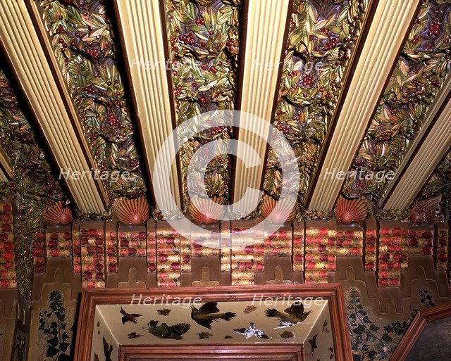 Detail of the roof of dining room of Vicens House, built between 1883 and 1885, designed by Anton…
