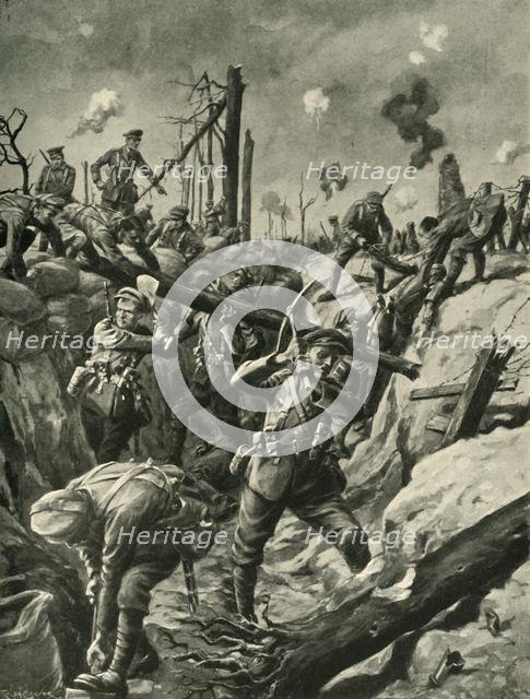 British soldiers in a German trench, Western Front, First World War, c1915, (c1920). Creator: Ralph Cleaver.