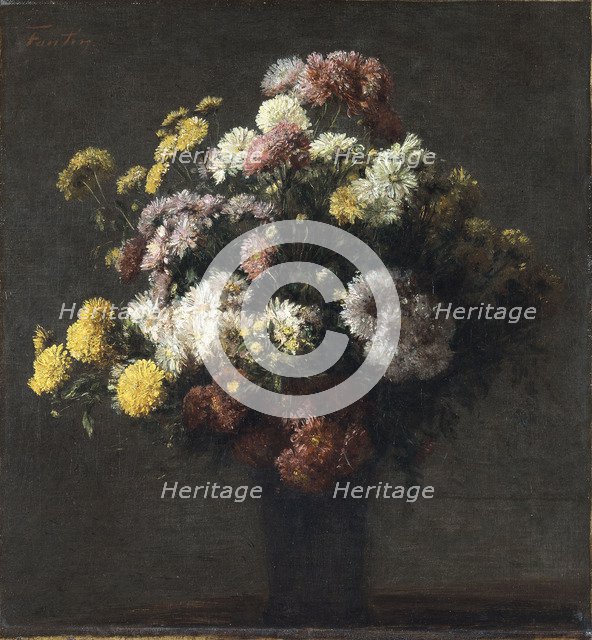 Vase with Chrysanthemums. Artist: Fantin-Latour, Henri (1836-1904)