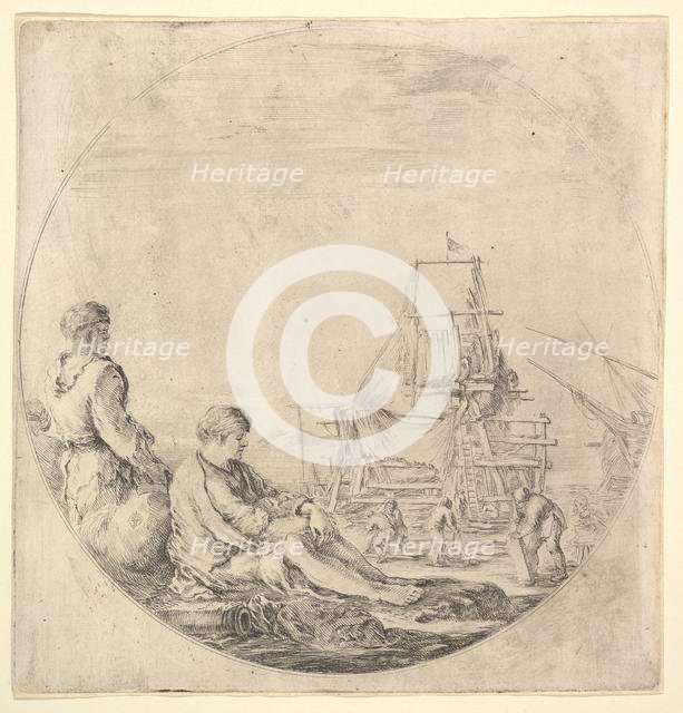 A black sailor standing to left, in profile to the right, a white sailor seated in ..., ca. 1658-63. Creator: Stefano della Bella.