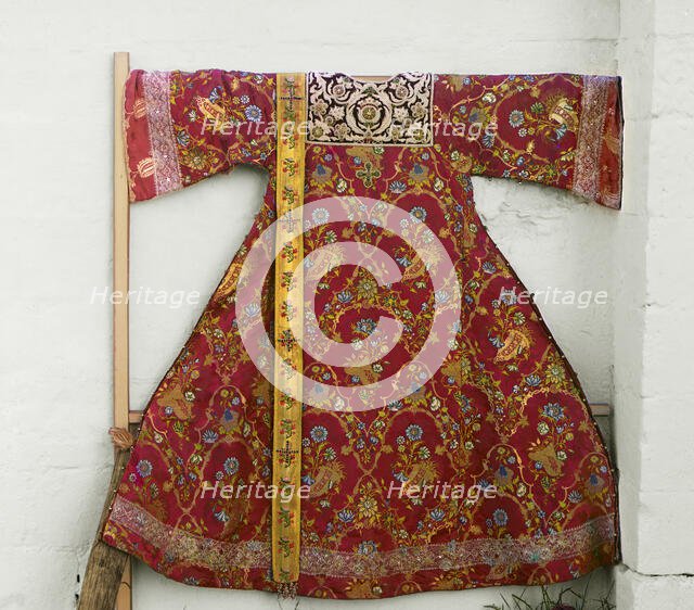 Surplice sewn by tsarevnas, the sisters of Peter the Great, Trinity Monastery, Aleksandrov, 1911. Creator: Sergey Mikhaylovich Prokudin-Gorsky.