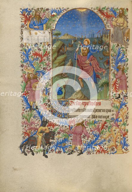 Saint Christopher Carrying the Christ Child; Book of Hours, about 1420. Creator: Spitz Master.