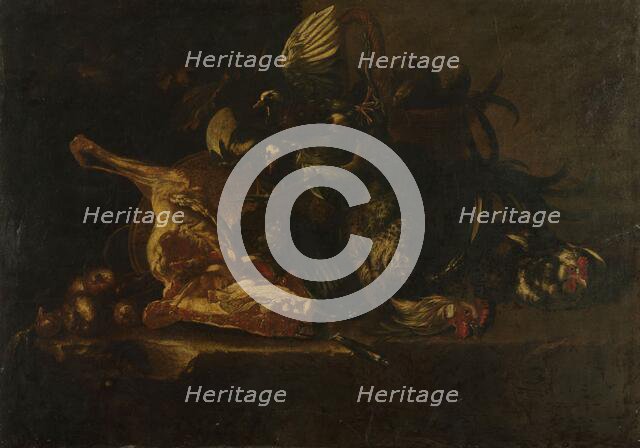 Still life with meat and dead birds, 1660-1671. Creator: Christoffel Puytlinck.
