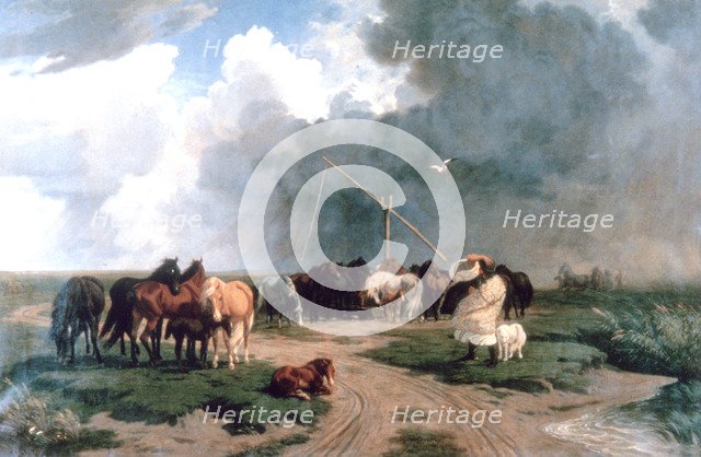 'Horses in the Storm', 1862. Artist: Karoly Lotz