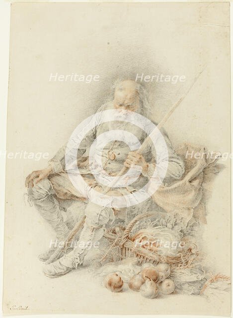 Old Man with a Basket of Fruit and Vegetables, 18th century. Creator: Jacques Andre Portail.