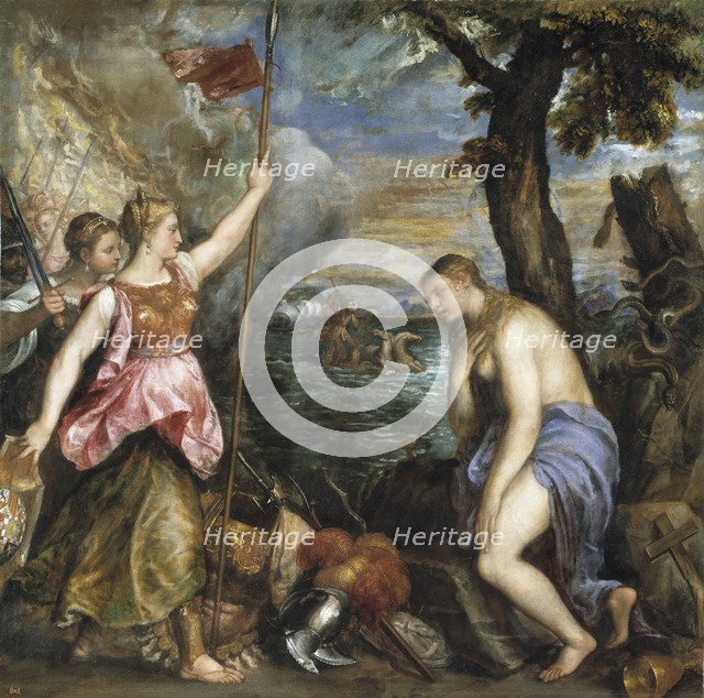 Religion saved by Spain. Artist: Titian (1488-1576)