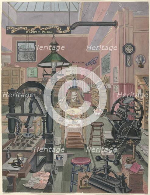 Print Shop, 1870, 1935/1942. Creator: Perkins Harnly.