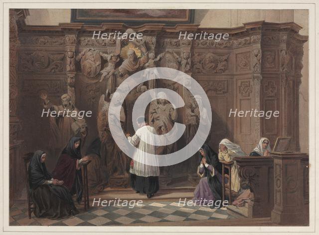 Confessional, Church of St. Paul, Antwerp, 1838. Creator: Louis Haghe (British, 1806-1885).