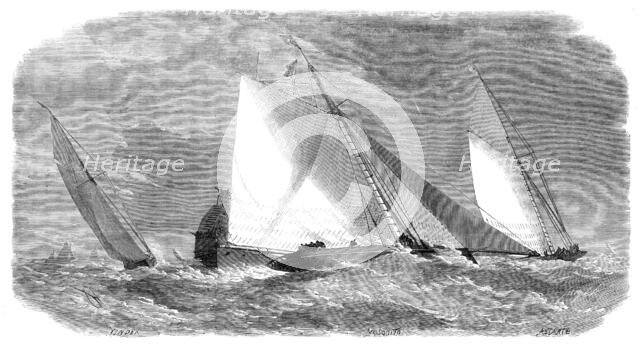 The Yacht Matches in the Thames: Royal Thames Yacht Club...rounding the steamer at the Nore, 1864. Creator: Smyth.