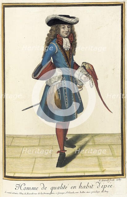 Recueil des modes de la cour de France, 'Homme de Qualité en Habit d'Épée', 1687. Creator: Nicolas Arnoult.