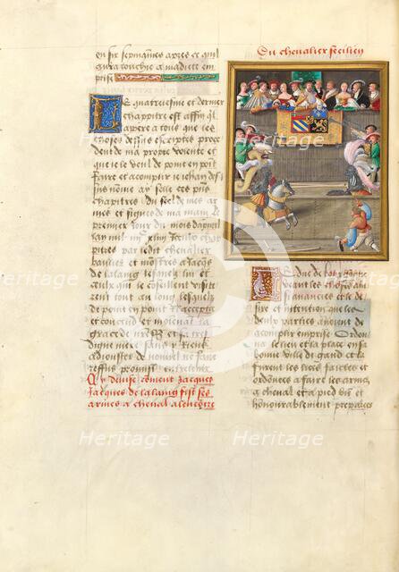 Jacques de Lalaing Jousting with the Sicilian Knight before the Duke of Burgundy, about 1530. Creator: Master of the Getty Lalaing.