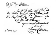 A note from Thomas Coram, the founder of the 'Foundling Hospital', 1747, (1840). Artist: Thomas Coram
