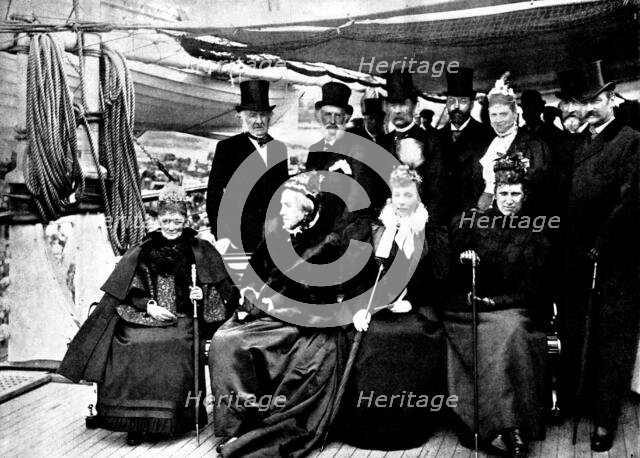 The Danish Royal Family visiting Mr. and Mrs. Gladstone on the "Tantallon Castle", Copenhagen, 1895. Creator: George Meisenbach.