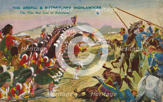 'The Argyll & Sutherland Highlanders. The Thin Red Line at Balaclava', 1854, (1939). Artist: Unknown.