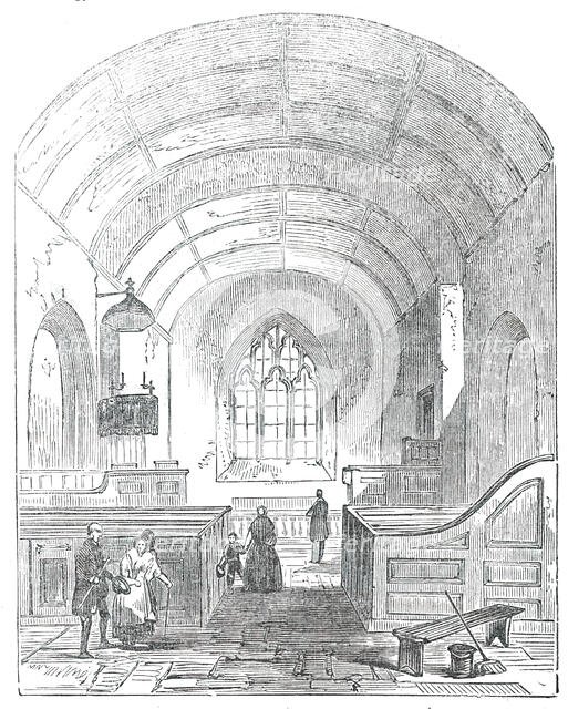 Interior of Brampford Speke Church, Devon, 1850. Creator: Unknown.