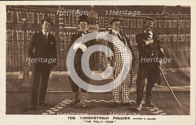 Four British prisoners of war, posing for "The Timbertown Follies", at a prisoner..., [1910-1919?]. Creator: Unknown.