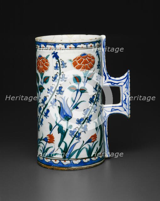 Tankard (Hanap) with Tulips, Hyacinths, Roses, and Carnations, Ottoman dynasty, late 16th century. Creator: Unknown.