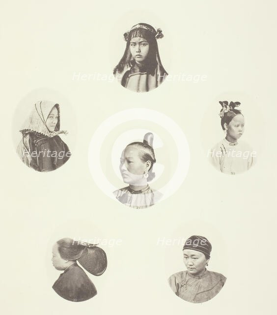 Headdress of Cantonese Girl; Winter Headdress; Coiffure of Swatow Woman; Coiffure of..., c. 1868. Creator: John Thomson.