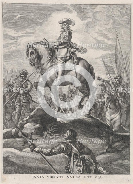 Plate 8: Ferdinand on horseback crossing the Alps; from Guillielmus Becanus's 'Serenissimi..., 1636. Creator: Pieter de Jode II.