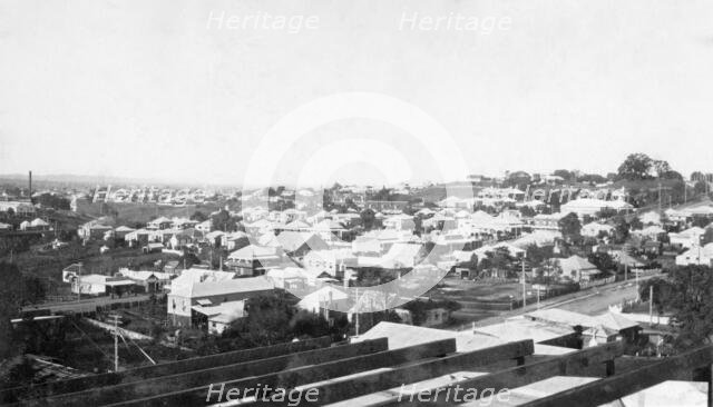 Aerial views looking over Ipswich, Queensland taken from the Wintergarden Theatre, 1928. Creator: Jack Bain.